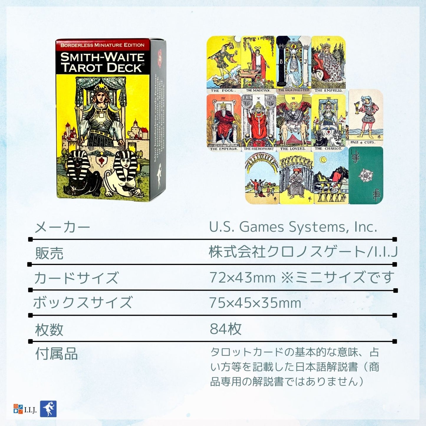 スミス・ウェイト タロット ボーダレス ミニ Smith-Waite Tarot Deck Borderless Miniature Edition